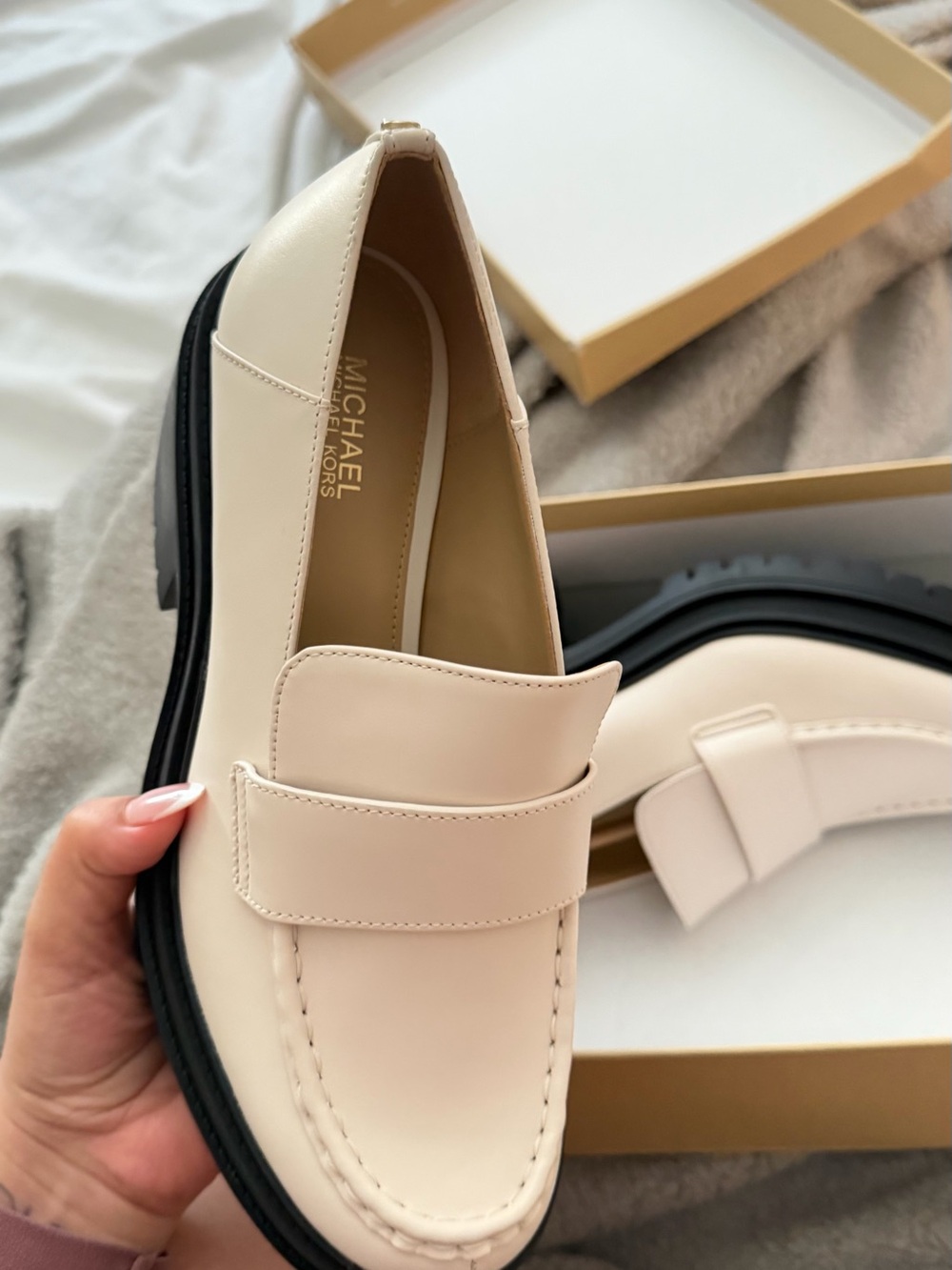 Michael Kors Cream Leather Penny Loafers with Black Sole NEW. NEVER WORN.